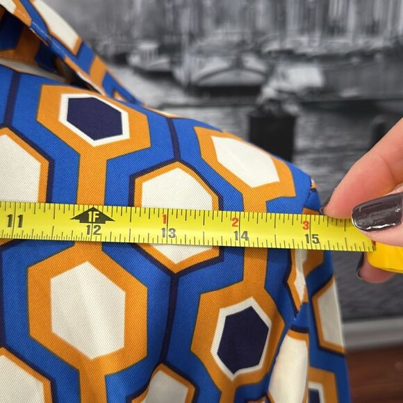 The Limited Women Shirt Dress Blue Yellow Ivory Geometric Work Office Large - Picture 7 of 9